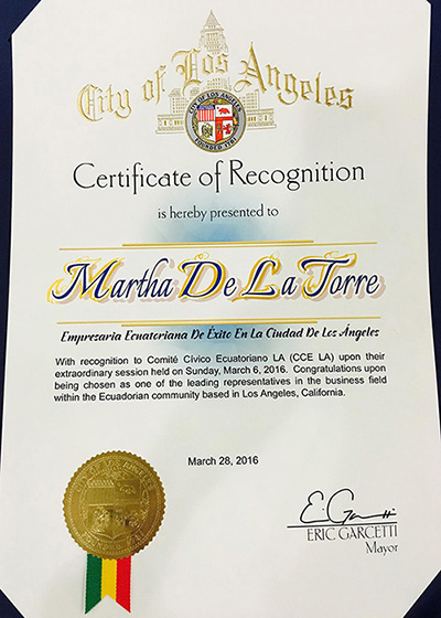 certificado de Martha de la Torre