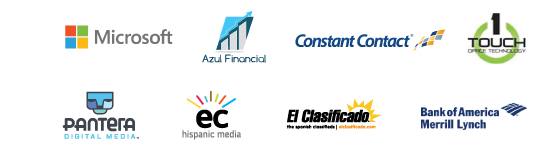 Microsoft, Azul Financial, Constant Contact, Touch Office Technology, Pantera Digital Media, EC Hispanic Media, El Clasificado, Bank of America